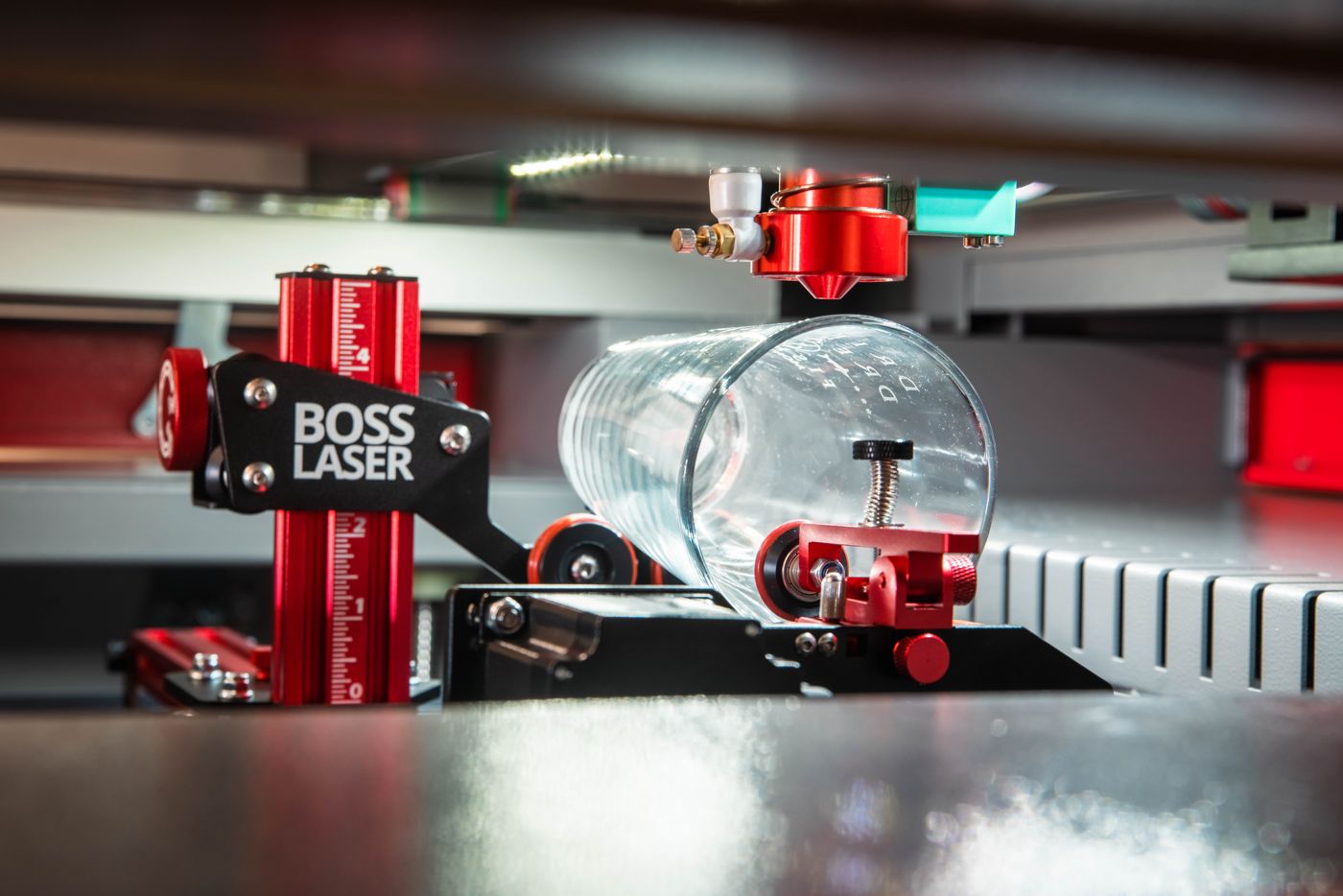 Glass jar on the PiBurn V rollers inside a Boss LS machine