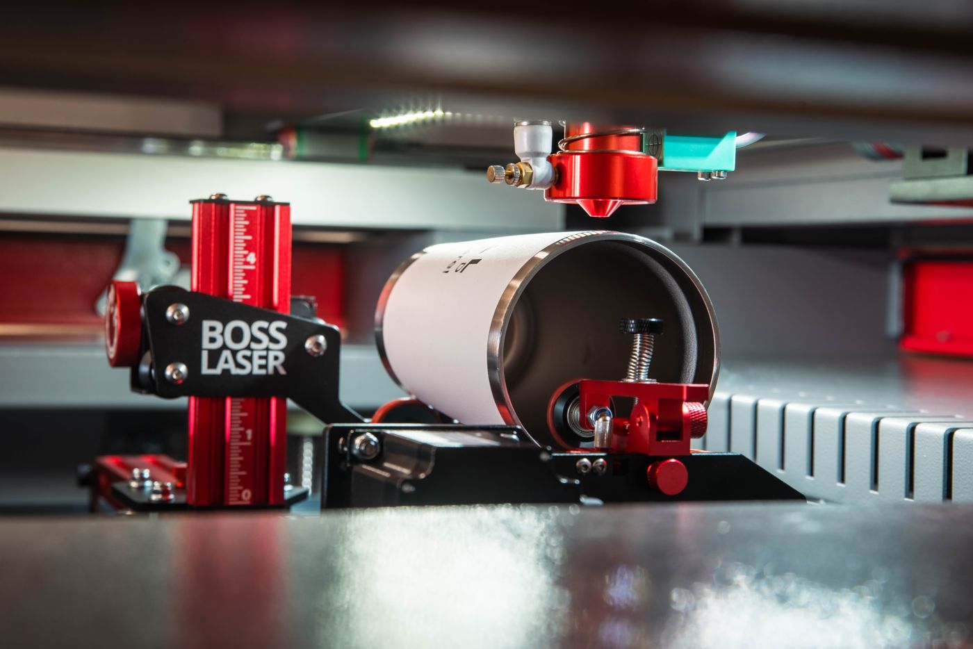Coated tumbler turning on the PiBurn rotary inside a Boss LS machine