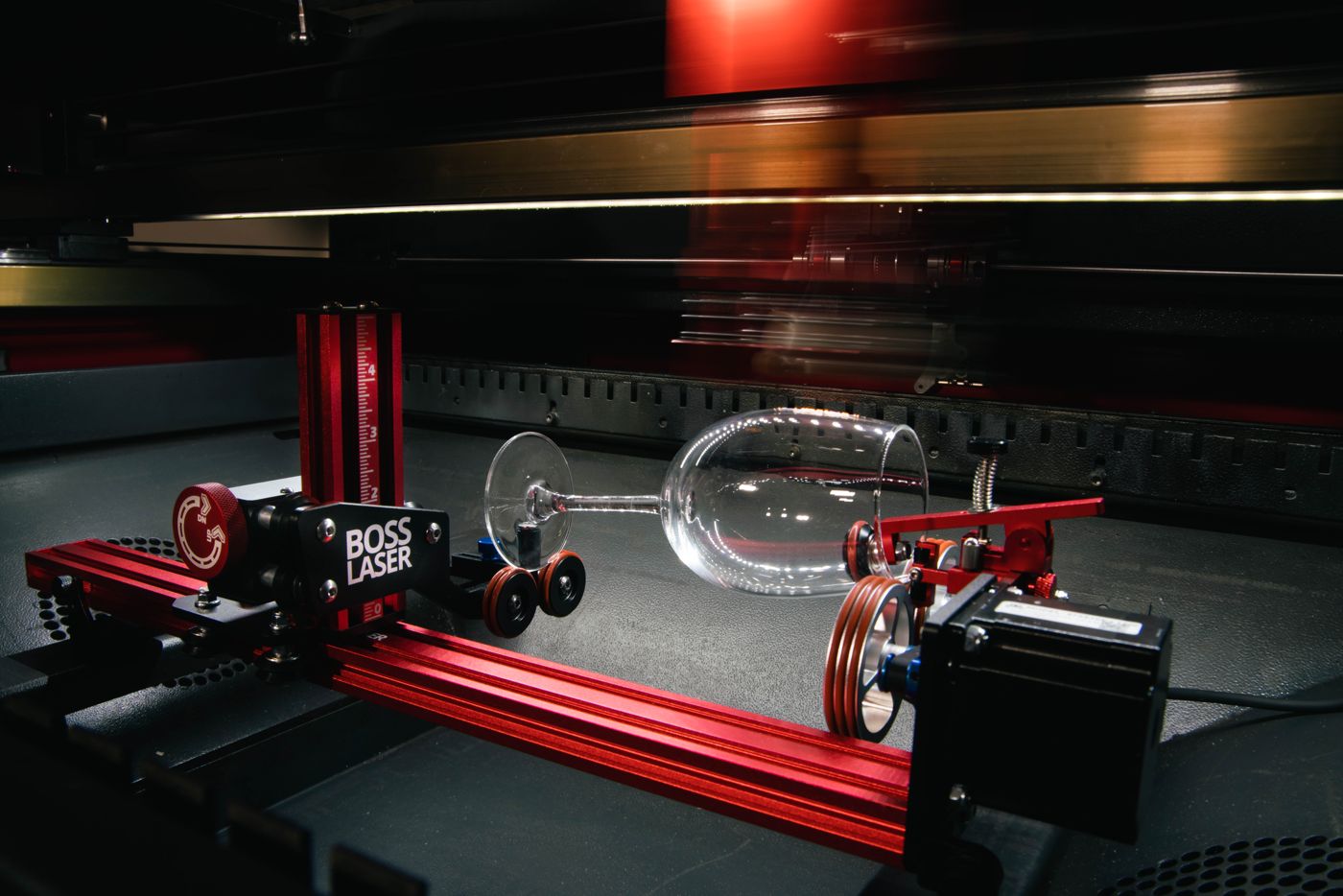 Wine glass mounted on the PiBurn rotary