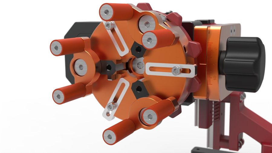 Close-up of the PiBurn Grip 2 Hexa-Jaw chuck