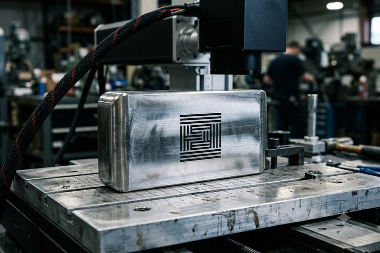 Fiber laser annealing, dark oxide-layer mark on a stainless steel part