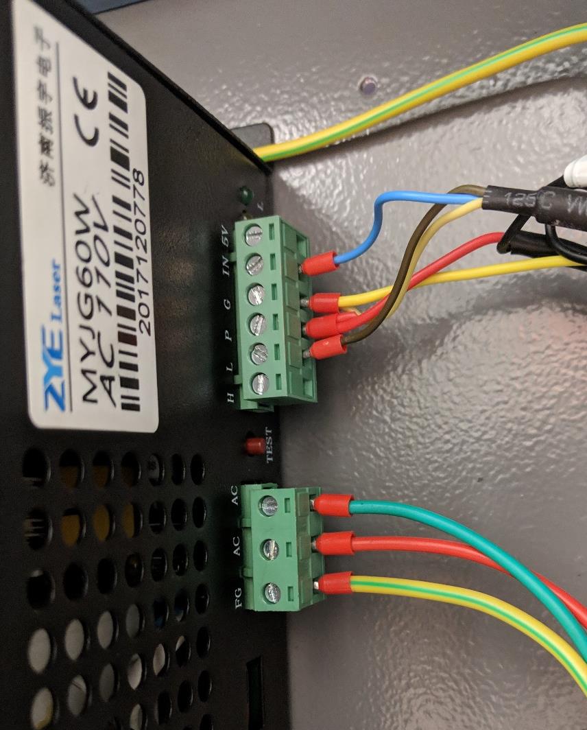 Laser power supply inside the right-side cabinet